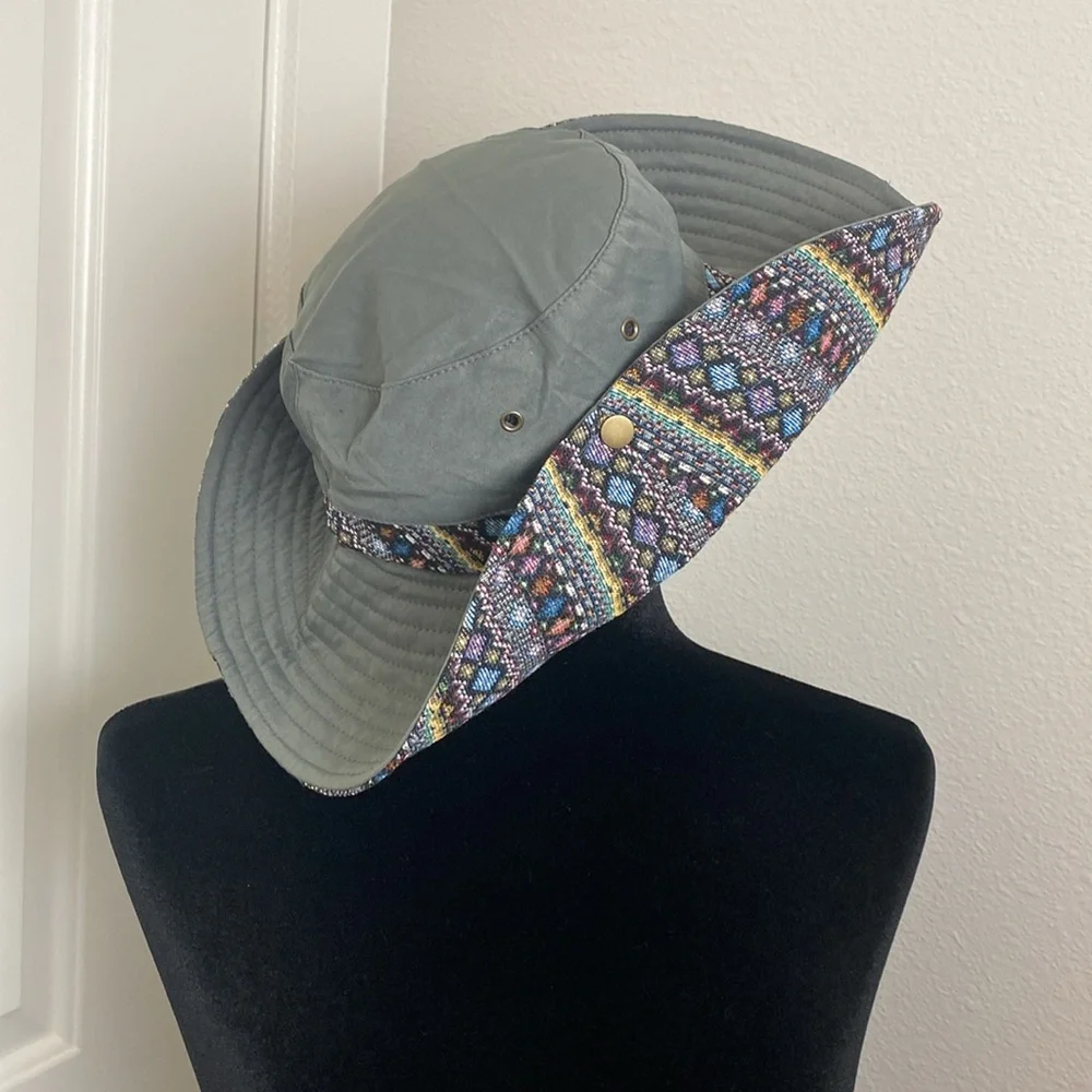 Western Boho Cowgirl Hat 2Way Embroidered Hicking Travel Sunhat - Picture 2 of 7